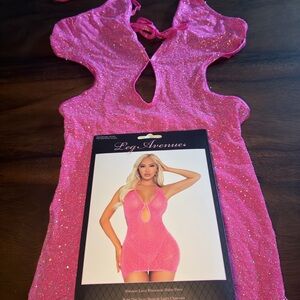 Leg Avenue Sparkling Pink Rhinestone Halter Mini Dress
